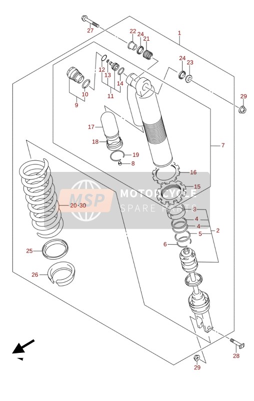 Suzuki RM-Z250 2020 Schokdemper achter voor een 2020 Suzuki RM-Z250