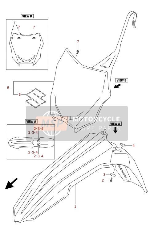 Suzuki RM-Z250 2022 Voorspatbord voor een 2022 Suzuki RM-Z250