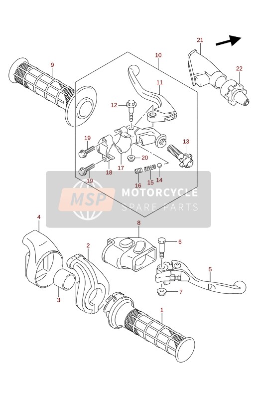 Suzuki RM-Z250 2022 Levier de poignée pour un 2022 Suzuki RM-Z250