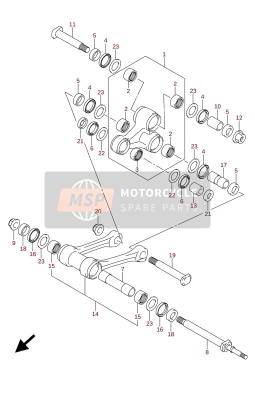 Suzuki RM-Z250 2022 Palanca del cojín trasero para un 2022 Suzuki RM-Z250