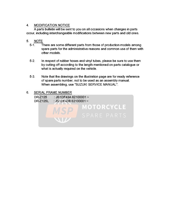 Suzuki DR-Z125 (SW & LW) 2006 Preface 1 for a 2006 Suzuki DR-Z125 (SW & LW)