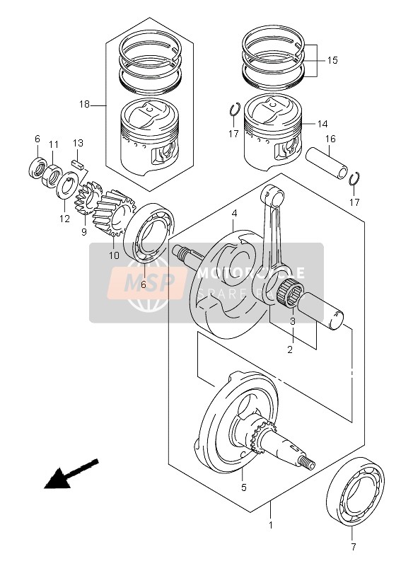 Suzuki DR-Z125 (SW & LW) 2006 Albero motore per un 2006 Suzuki DR-Z125 (SW & LW)