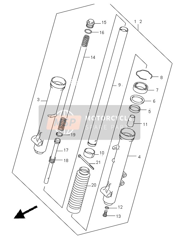 Suzuki DR-Z125 (SW & LW) 2006 Ammortizzatore anteriore (LW) per un 2006 Suzuki DR-Z125 (SW & LW)