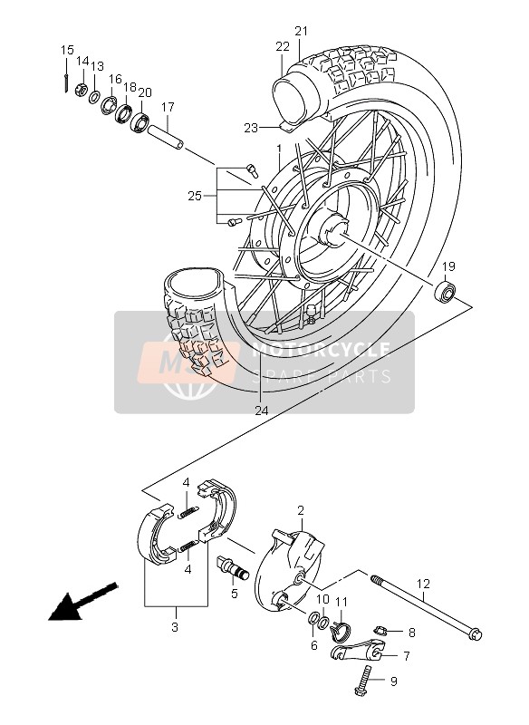 Suzuki DR-Z125 (SW & LW) 2007 Front Wheel (SW) for a 2007 Suzuki DR-Z125 (SW & LW)