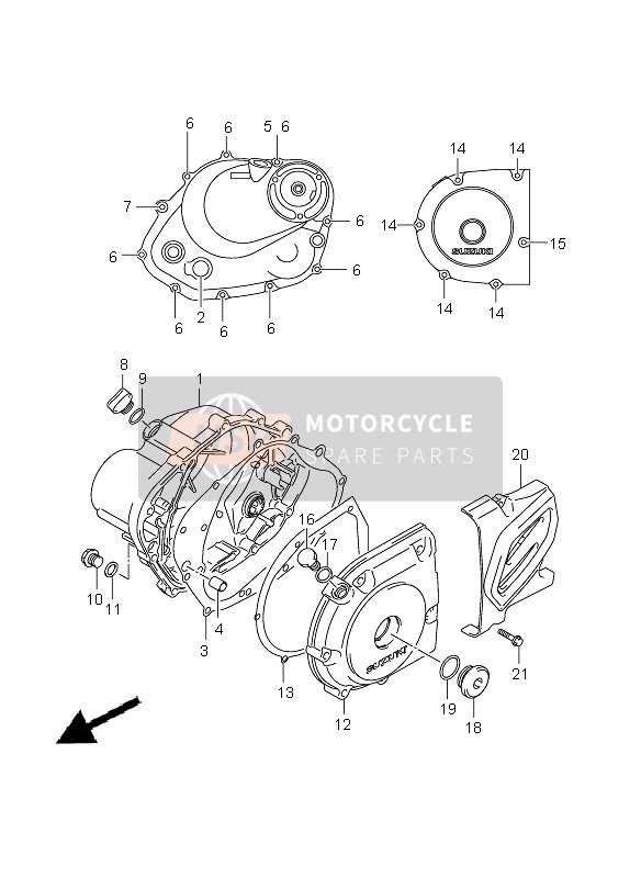 Suzuki DR-Z125 (SW & LW) 2008 Couvercle de carter pour un 2008 Suzuki DR-Z125 (SW & LW)