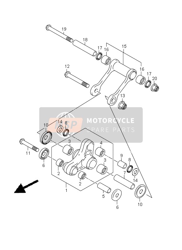 Suzuki DR-Z125 (SW & LW) 2008 Achterste kussenhendel voor een 2008 Suzuki DR-Z125 (SW & LW)