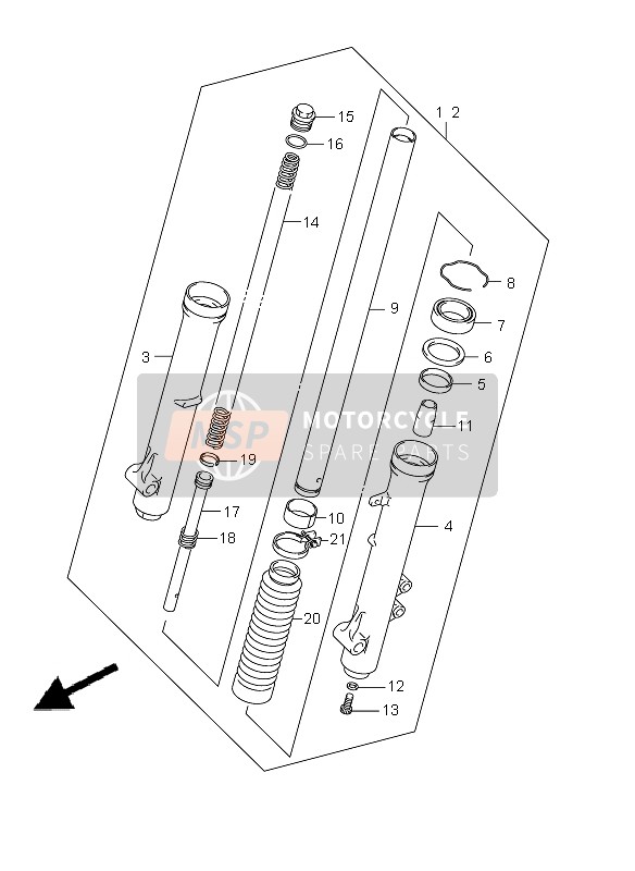 Suzuki DR-Z125 (SW & LW) 2009 Ammortizzatore anteriore (LW) per un 2009 Suzuki DR-Z125 (SW & LW)