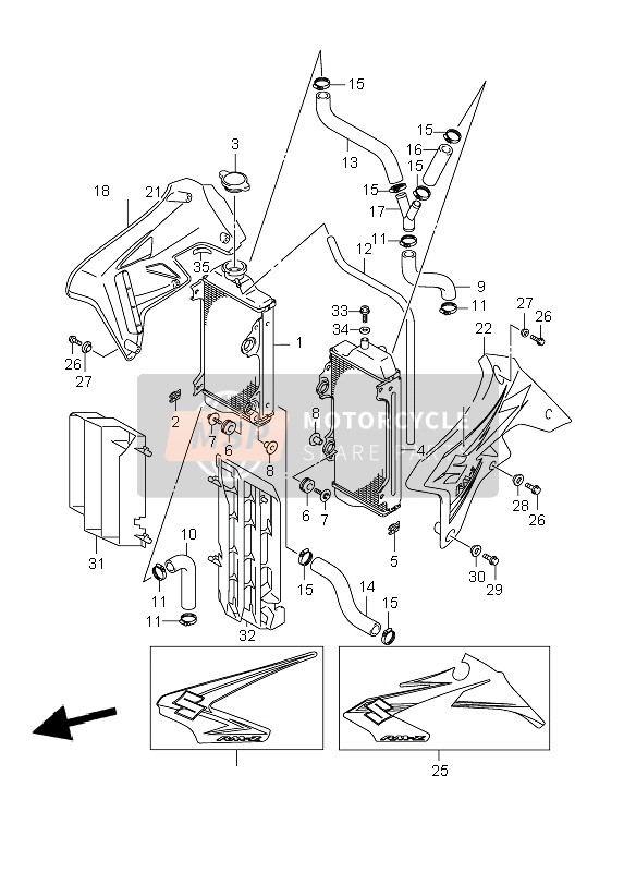 Suzuki RM-Z250 2009 Radiator for a 2009 Suzuki RM-Z250