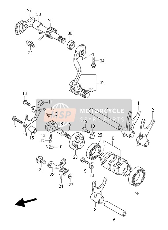 Suzuki RM-X250 1996 Cambio de marchas para un 1996 Suzuki RM-X250