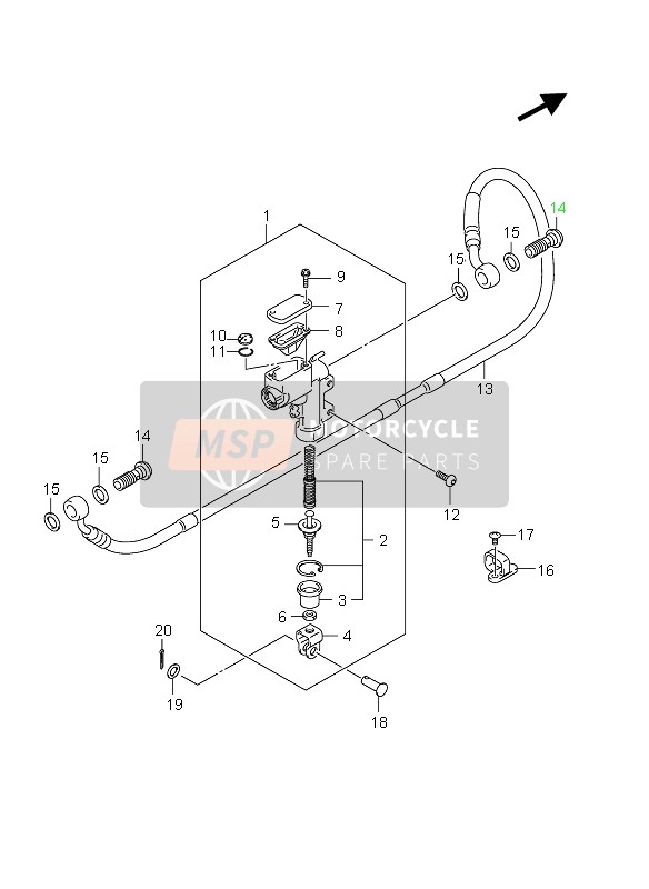 Suzuki RM-Z250 2010 Rear Master Cylinder for a 2010 Suzuki RM-Z250