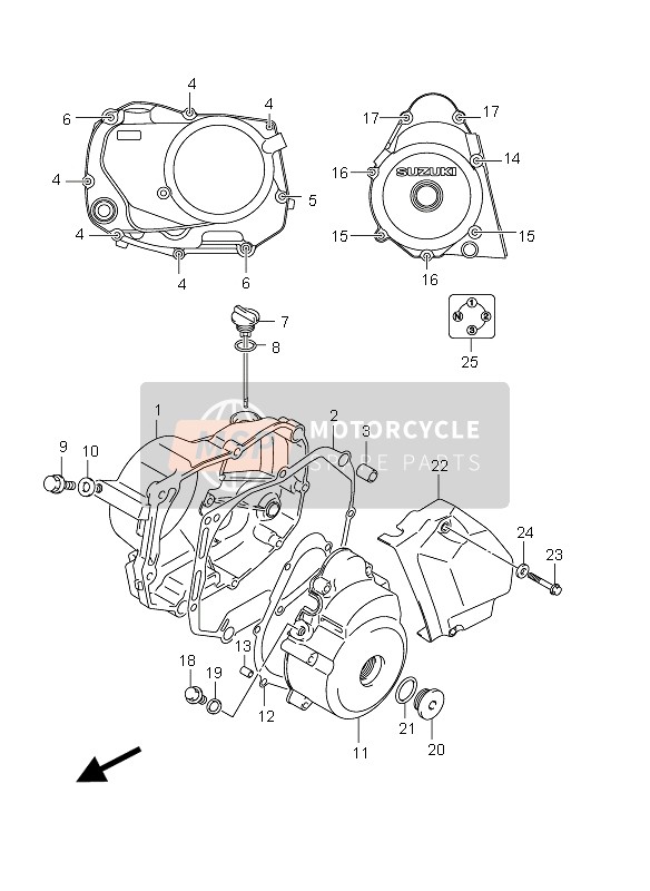 Suzuki DR-Z70 2012 Tapa del cárter para un 2012 Suzuki DR-Z70