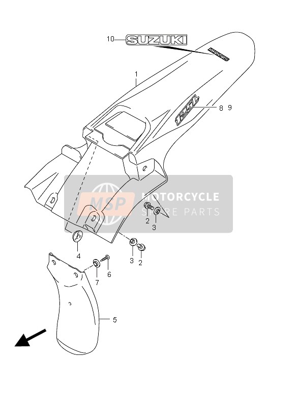 Suzuki DR-Z125 (SW & LW) 2012 Parafango posteriore (LW-E28) per un 2012 Suzuki DR-Z125 (SW & LW)