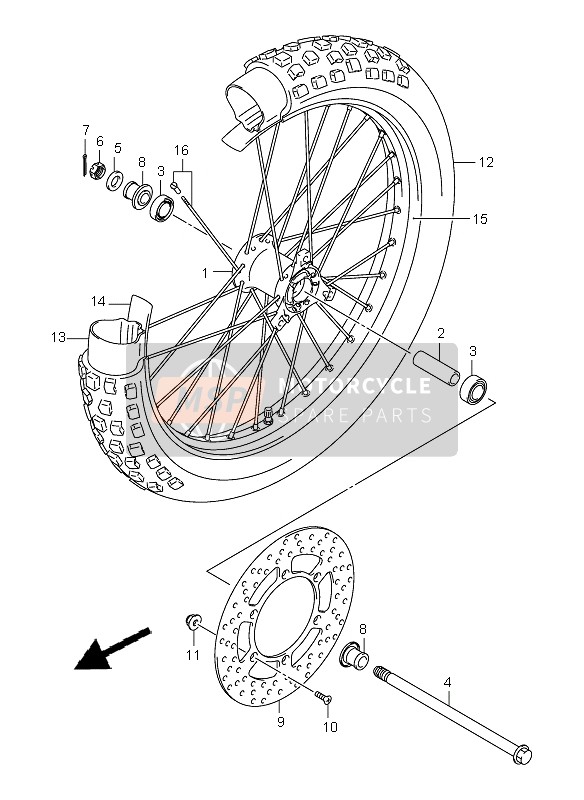 Suzuki DR-Z125 (SW & LW) 2005 Front Wheel (LW) for a 2005 Suzuki DR-Z125 (SW & LW)