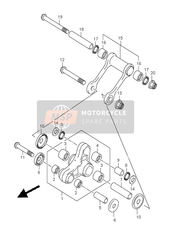 Suzuki DR-Z125 (SW & LW) 2005 Palanca del cojín trasero para un 2005 Suzuki DR-Z125 (SW & LW)