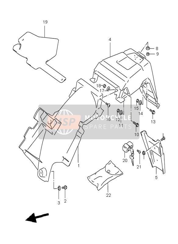 Suzuki DR125SE 1996 Guardabarros trasero para un 1996 Suzuki DR125SE