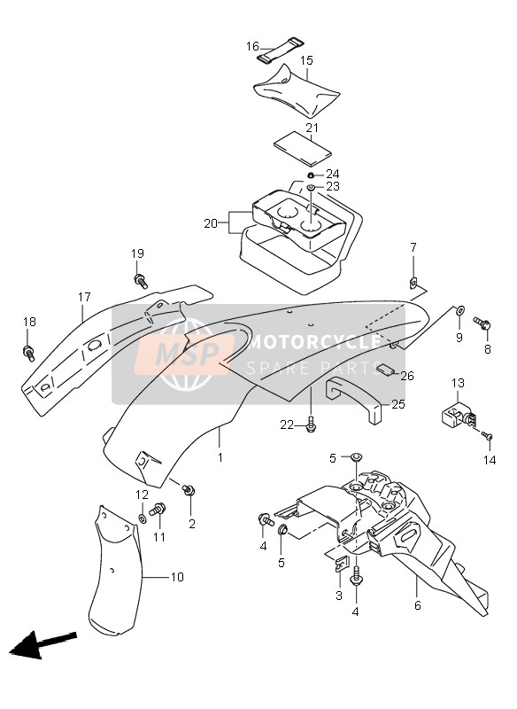 6311329FA0019, Fender, Rear (Black), Suzuki, 0