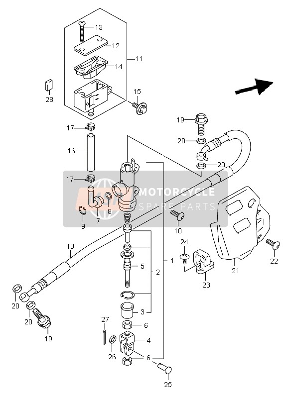 Suzuki DR-Z400E 2003 Pompa freno posteriore per un 2003 Suzuki DR-Z400E