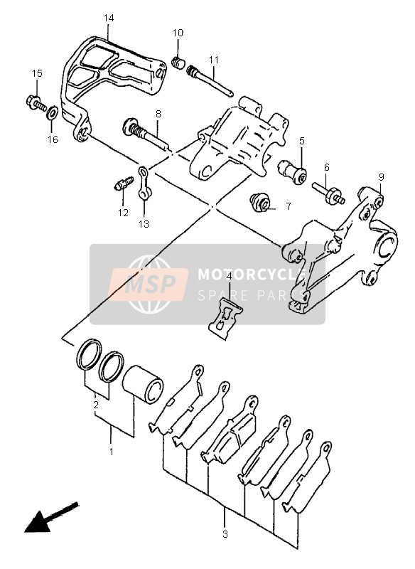 Suzuki RM250 1999 Remklauw achter voor een 1999 Suzuki RM250