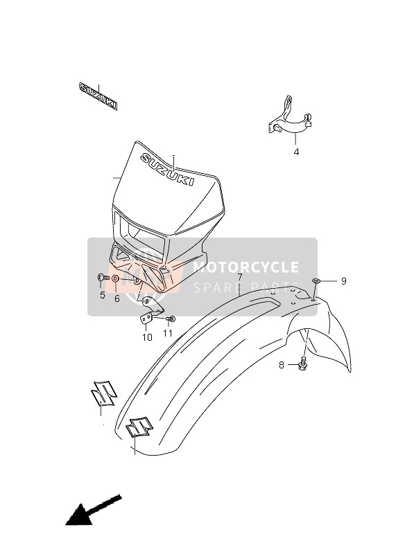 Suzuki DR-Z400E 2007 Front Fender (E1-P37) for a 2007 Suzuki DR-Z400E