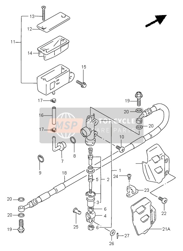 Suzuki RM125 2000 Pompa freno posteriore per un 2000 Suzuki RM125