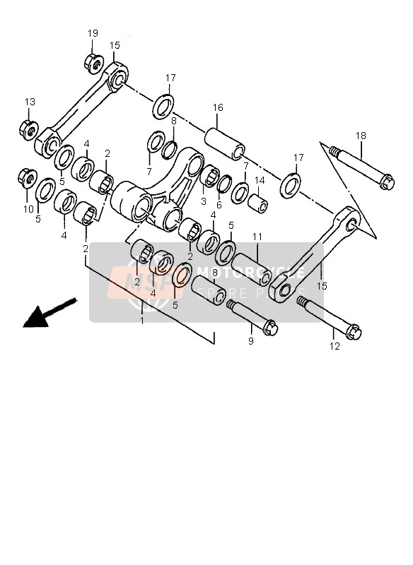 Suzuki RM250 2000 Leva cuscino posteriore per un 2000 Suzuki RM250