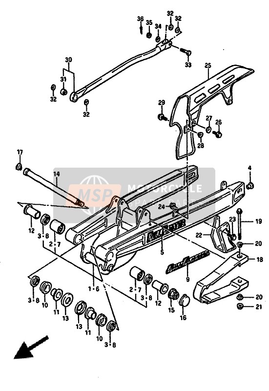 Suzuki TS250X 1986 Brazo oscilante trasero para un 1986 Suzuki TS250X