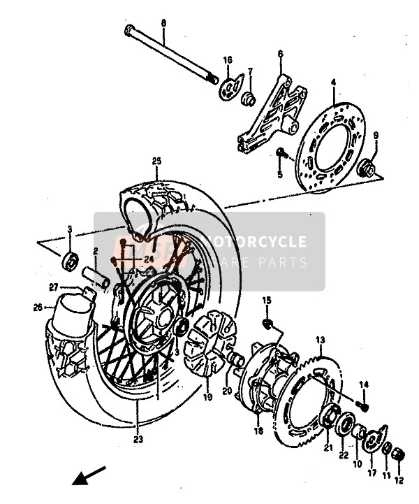 Suzuki DR800S(U) 1990 Roue arrière pour un 1990 Suzuki DR800S(U)