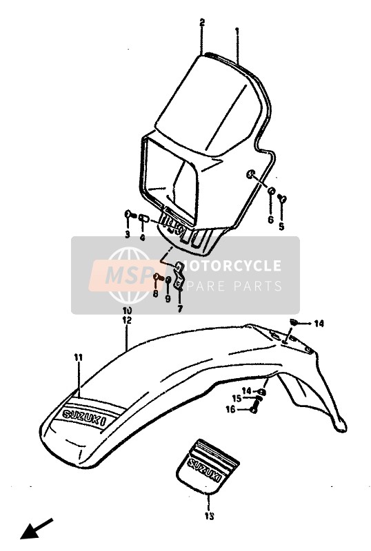 Suzuki DR125S 1987 SCHEINWERFERABDECKUNG & VORDERER KOTFLÜGEL für ein 1987 Suzuki DR125S