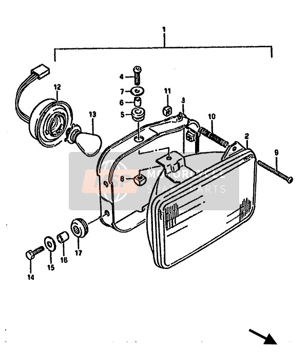 Suzuki DR125S 1988 Headlamp (E1) for a 1988 Suzuki DR125S