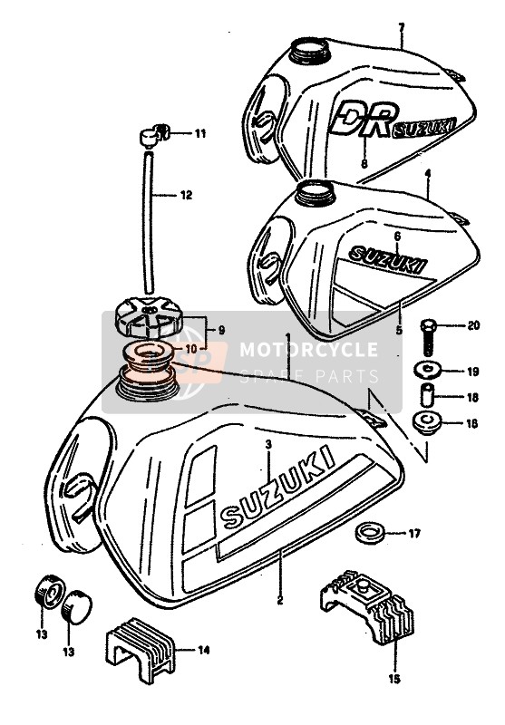 Suzuki DR250S 1987 Depósito de combustible (E4-E15-E18-E21-E22-E25-E39) para un 1987 Suzuki DR250S