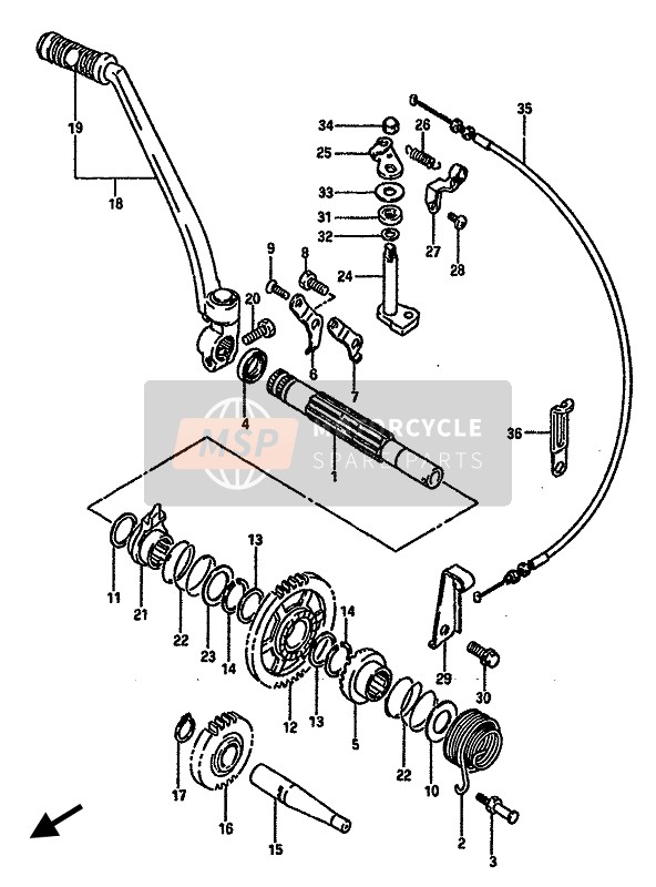 Suzuki DR600S(U) 1986 Kick Starter voor een 1986 Suzuki DR600S(U)