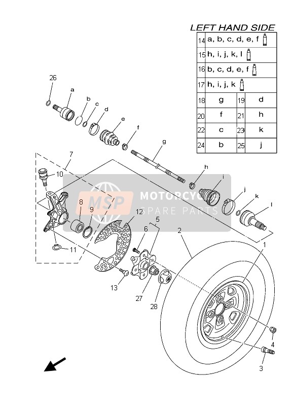 Yamaha YFM550FGPD  GRIZZLY 4x4 2013 Front Wheel for a 2013 Yamaha YFM550FGPD  GRIZZLY 4x4