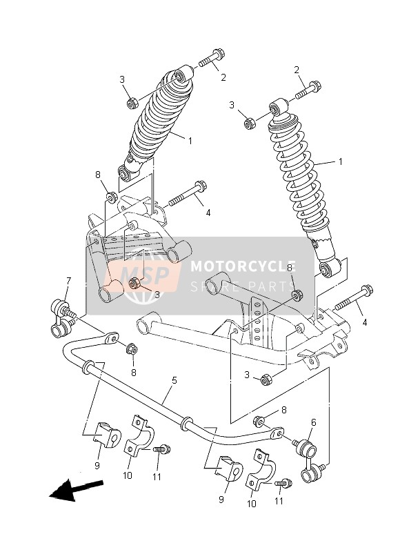 Yamaha YFM450FWA GRIZZLY 4x4 2014 Achtervering voor een 2014 Yamaha YFM450FWA GRIZZLY 4x4