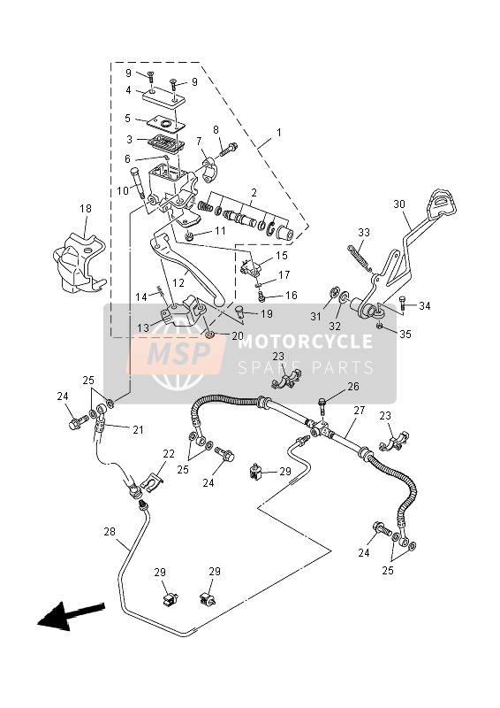 Yamaha YFM550FWAD GRIZZLY 4x4 YAMAHA BLACK 2014 Cilindro maestro trasero para un 2014 Yamaha YFM550FWAD GRIZZLY 4x4 YAMAHA BLACK