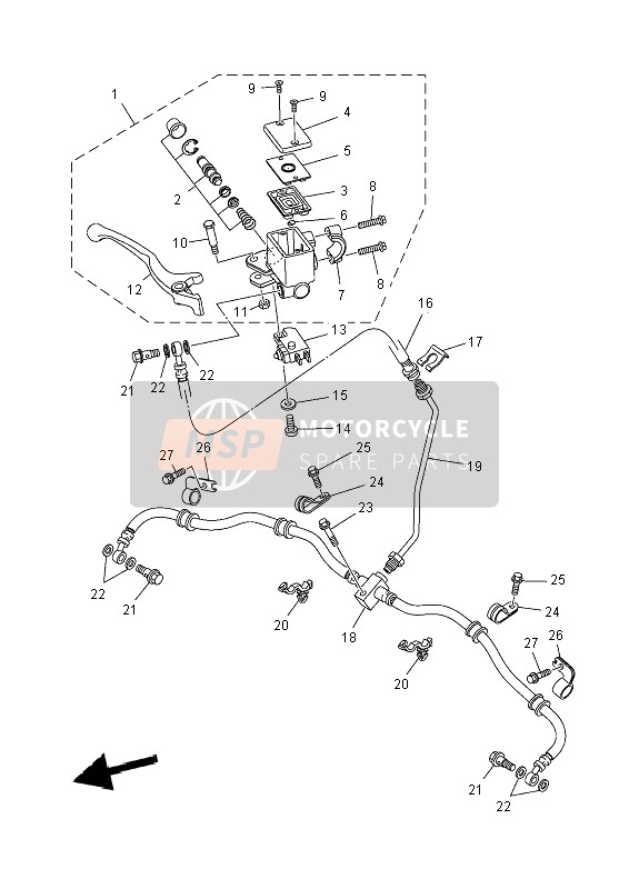 Yamaha YFM700FWAD (DPBSE) GRIZZLY 4x4 2014 Maître-cylindre avant pour un 2014 Yamaha YFM700FWAD (DPBSE) GRIZZLY 4x4