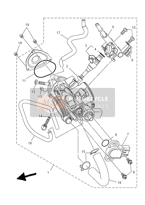 Yamaha YFZ450R 2014 Gasklephuis Komponenten 1 voor een 2014 Yamaha YFZ450R