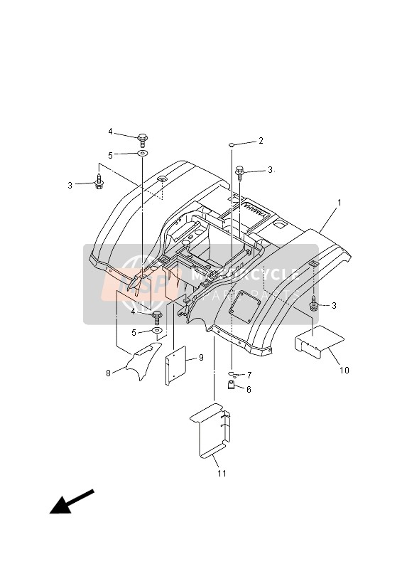 Yamaha YFM450FWAD IRS GRIZZLY 4x4 2015 Garde-boue arrière pour un 2015 Yamaha YFM450FWAD IRS GRIZZLY 4x4