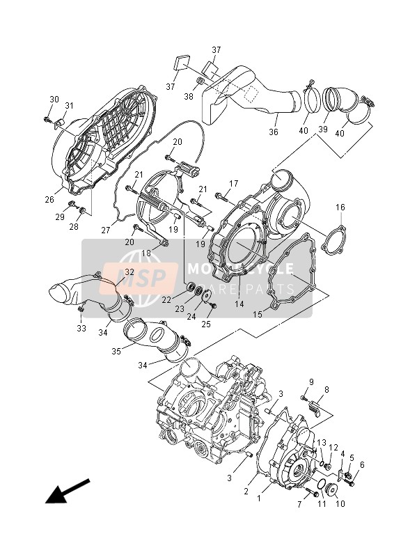 Yamaha YFM550FWA GRIZZLY 2015 Tapa del cárter 1 para un 2015 Yamaha YFM550FWA GRIZZLY