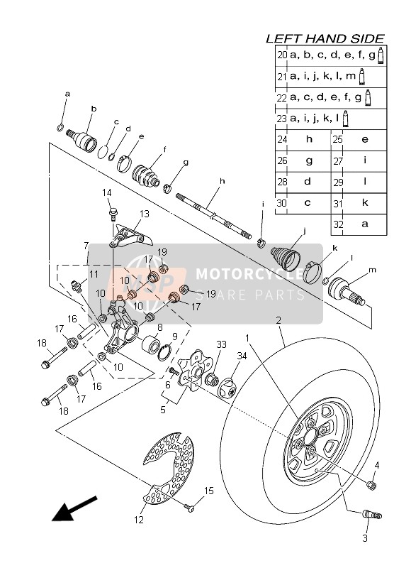 Yamaha YFM550FWAD YAMAHA BLACK 2015 Ruota posteriore per un 2015 Yamaha YFM550FWAD YAMAHA BLACK