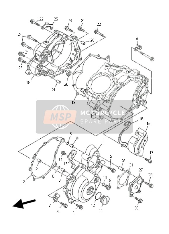 Yamaha YFM660R 2002 Tapa del cárter 1 para un 2002 Yamaha YFM660R