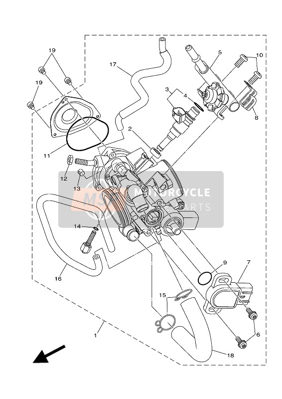 Yamaha YFZ450R 2016 Gasklephuis Komponenten 1 voor een 2016 Yamaha YFZ450R