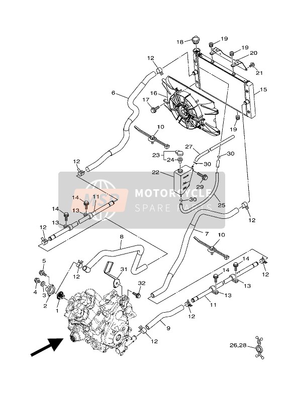 Yamaha YXE700ES 2016 Radiador & Manguera para un 2016 Yamaha YXE700ES