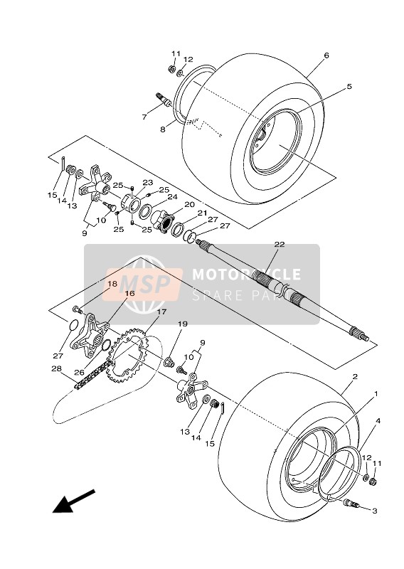 BKDF53810000, Axle, Wheel, Yamaha, 2