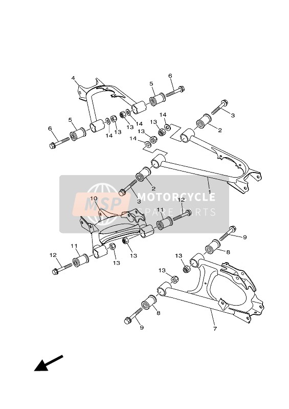 Yamaha YFM700FWB KODIAK 700 2018 Achterarm voor een 2018 Yamaha YFM700FWB KODIAK 700