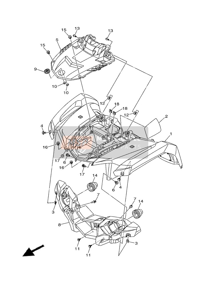 BB5F1500D100, Voorspatbord Assy, Yamaha, 0