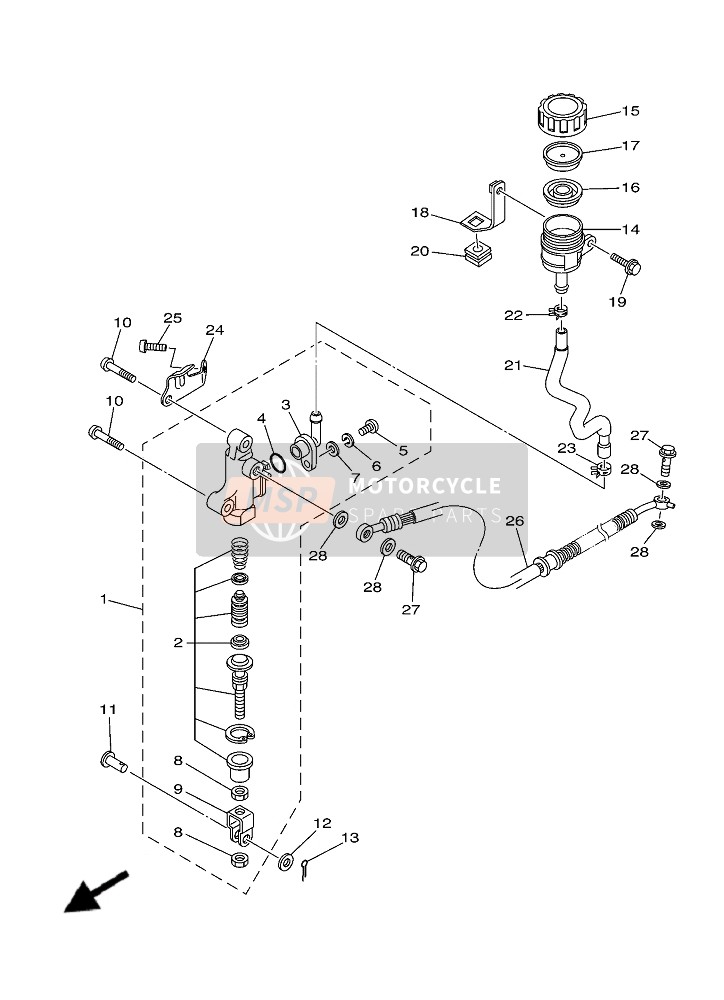 Yamaha YFM700R (DPBSE) 2019 Hoofdremcilinder achter voor een 2019 Yamaha YFM700R (DPBSE)