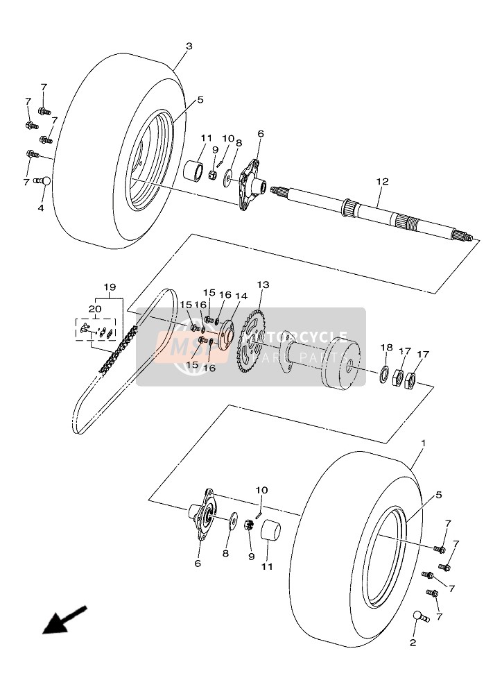 Yamaha YFZ50 2019 Rear Axle & Wheel for a 2019 Yamaha YFZ50