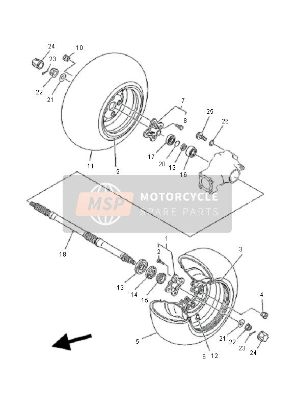 Yamaha YFM350FW WOLVERINE 4x4 2000 Ruota posteriore per un 2000 Yamaha YFM350FW WOLVERINE 4x4