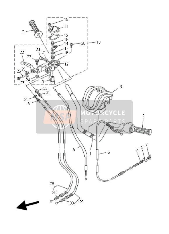 Yamaha YFM50R 2004 Steering Handle & Cable for a 2004 Yamaha YFM50R