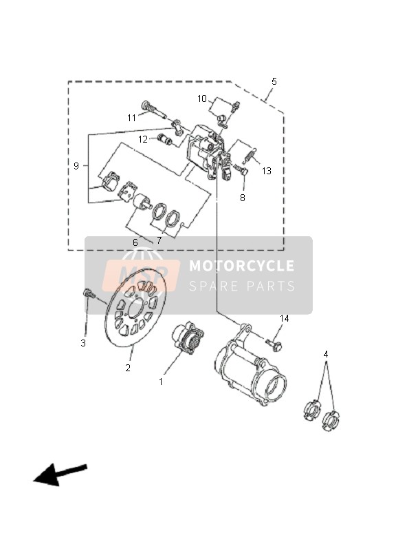 Yamaha YFM350 WARRIOR 2004 Achterrem voor een 2004 Yamaha YFM350 WARRIOR